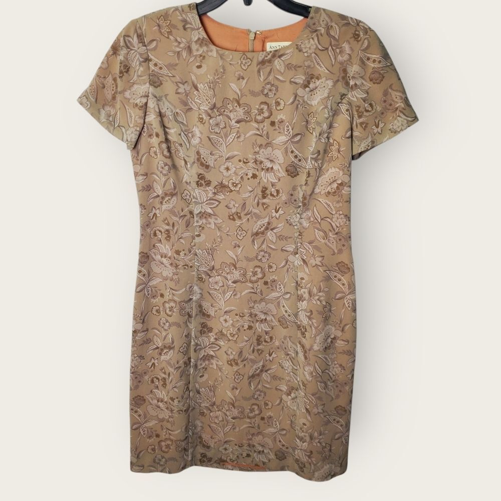 Vintage Ann Taylor Taupe Floral Sheath Dress Size 6